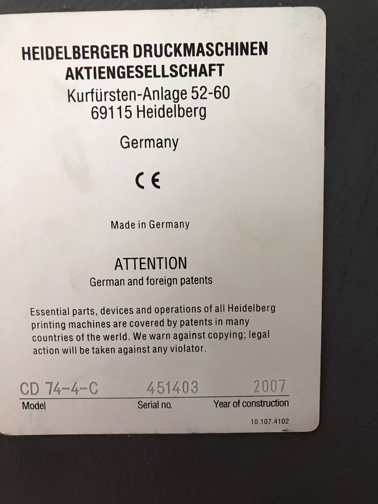 Sheet Fed / Offset Heidelberg CD 74-4C