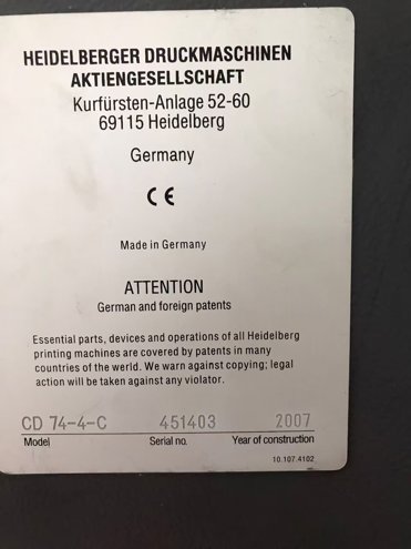 Sheet Fed / Offset Heidelberg CD 74-4C