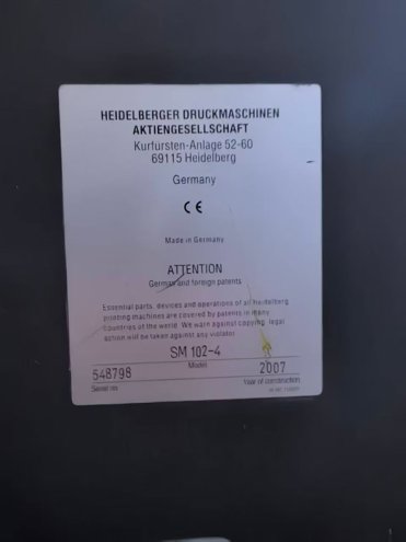 Sheet Fed / Offset Heidelberg Speedmaster SM 102-4